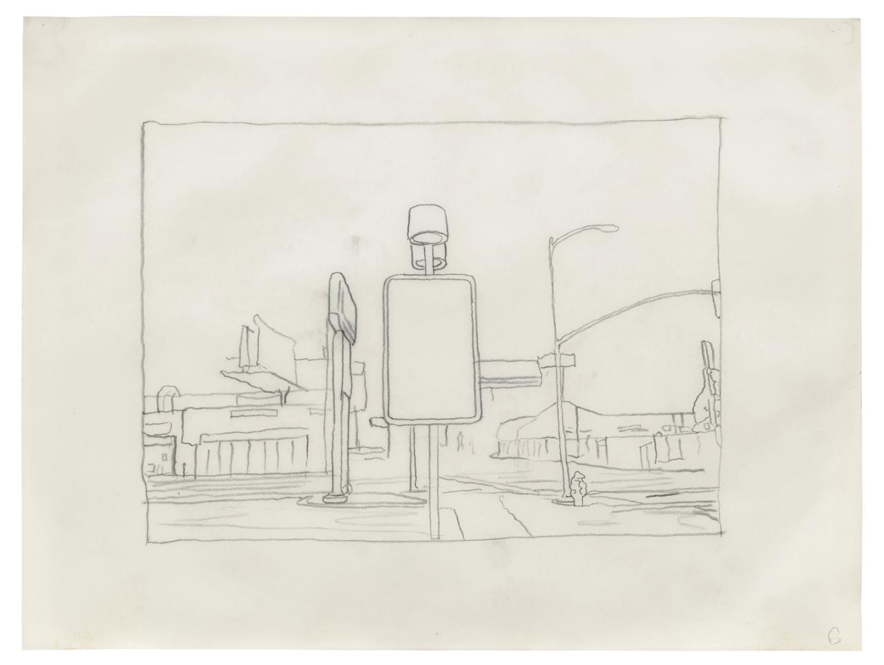 peter cain drawing of a gas station