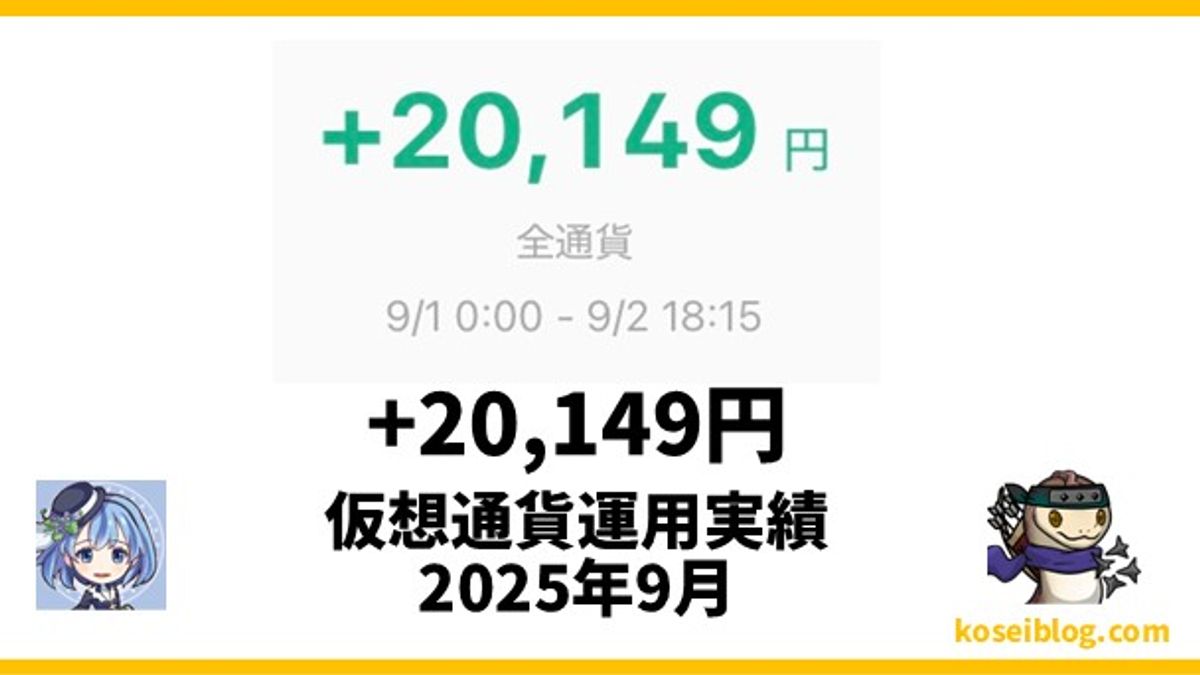 【仮想通貨運用実績】+(プラス)20,149円でした。(2025年9月)