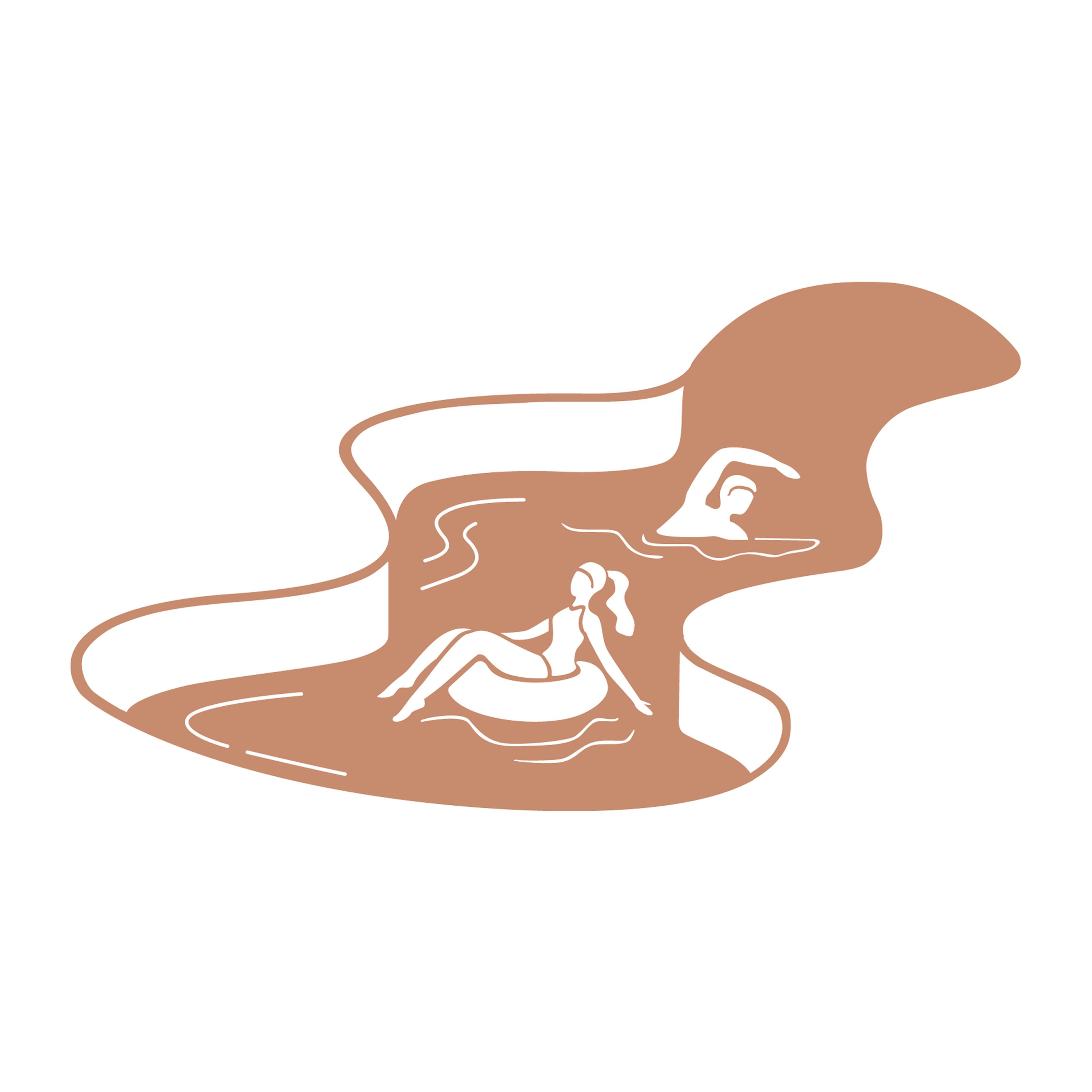 Illustration of two people in water, one swimming and one floating on a ring.