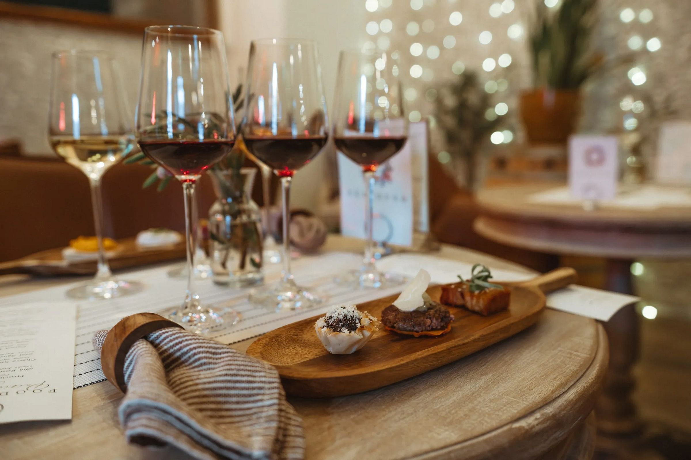 A wine flight and charcuterie board at a Sonoma tasting