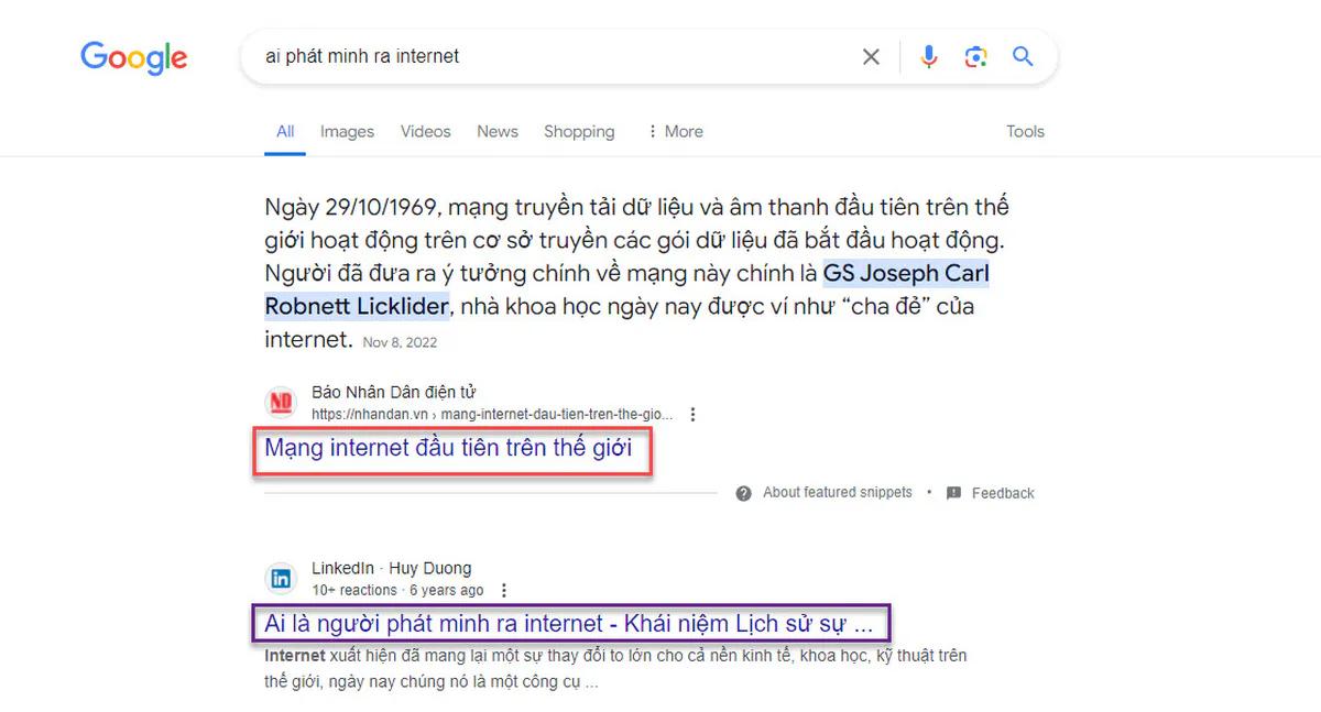 Ví dụ về kết quả tìm kiếm entity trên Semantic SE