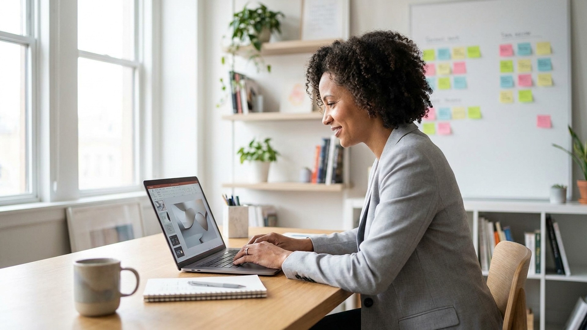 Agency owner reviewing a client AI project plan in a creative studio
