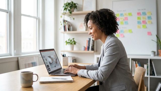 Agency owner reviewing a client AI project plan in a creative studio