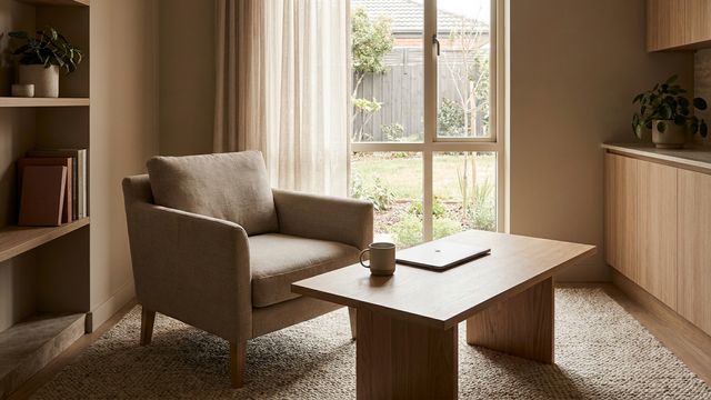 Quiet modern clinic consultation room with an empty chair and closed laptop in daylight
