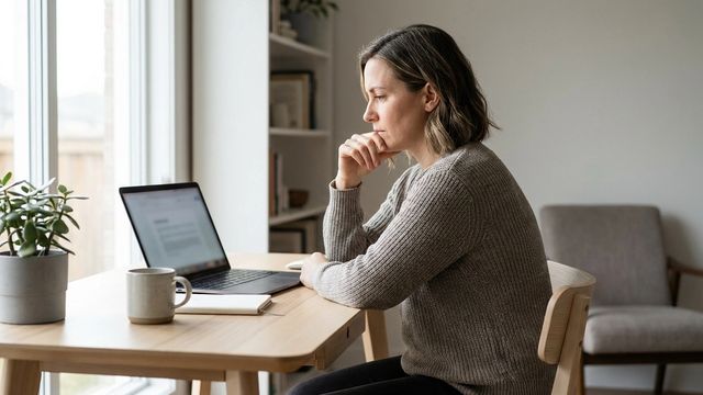 Solo SaaS founder at a home office desk thinking through whether to hire a developer for their MVP