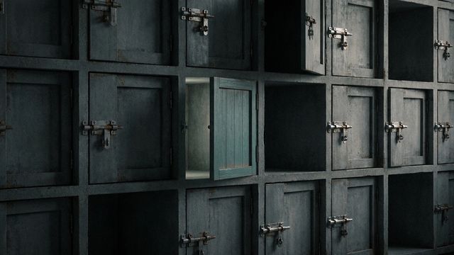 Abstract dark grid of locked and unlocked compartments suggesting database row access control