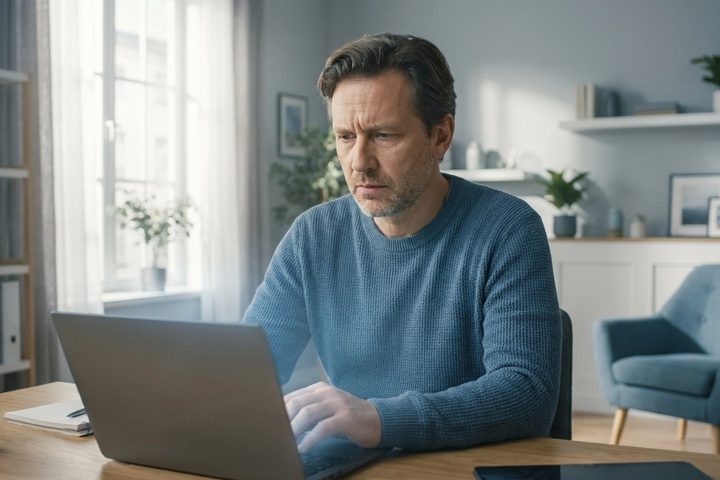 Founder at a laptop troubleshooting a Lovable web app before hiring a developer