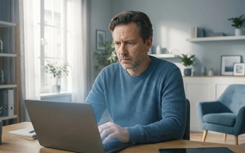 Founder at a laptop troubleshooting a Lovable web app before hiring a developer