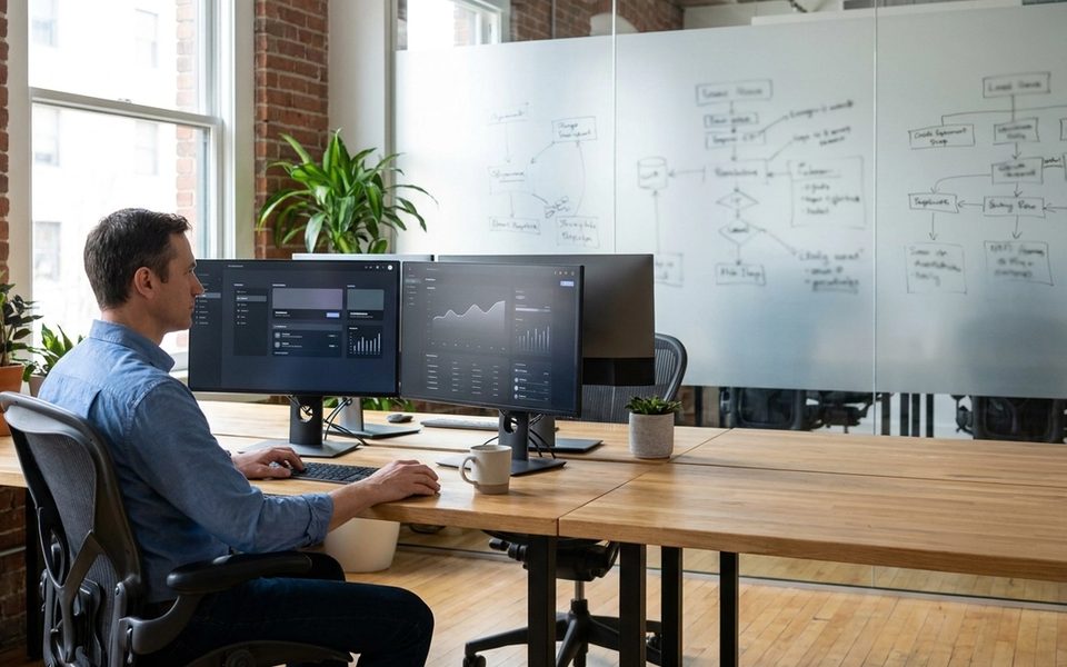 Engineering lead reviewing architecture and planning a scoped tech debt cleanup