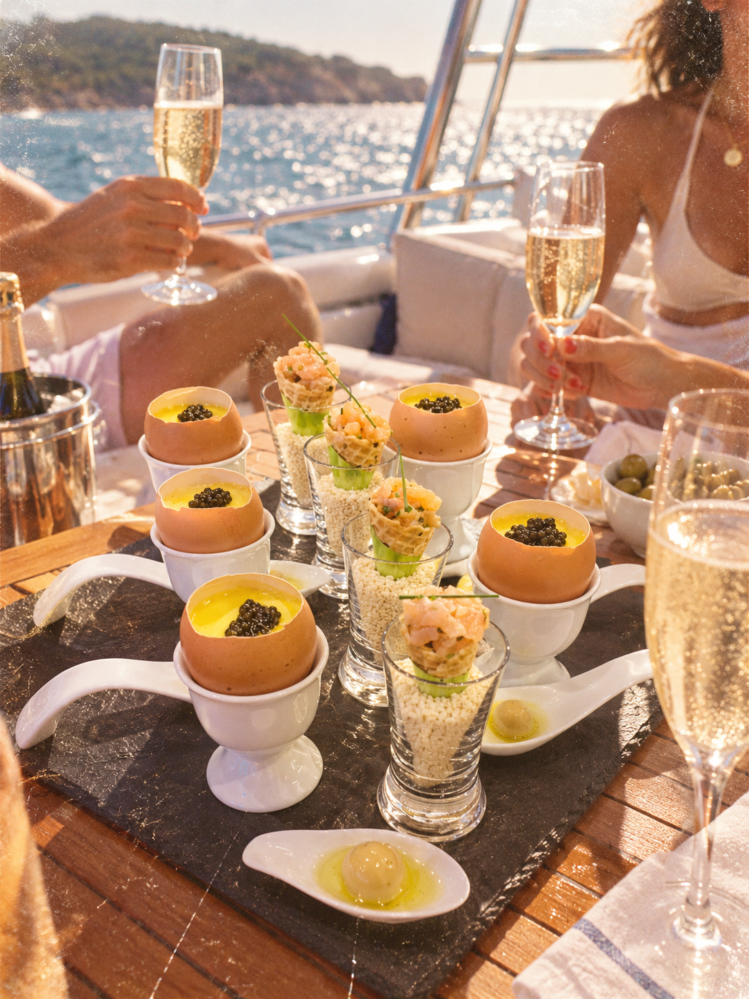 Egg and caviar canapés