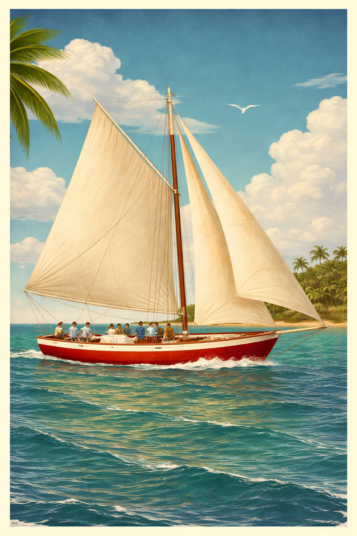 Traditional Anguillan sailing boat illustration