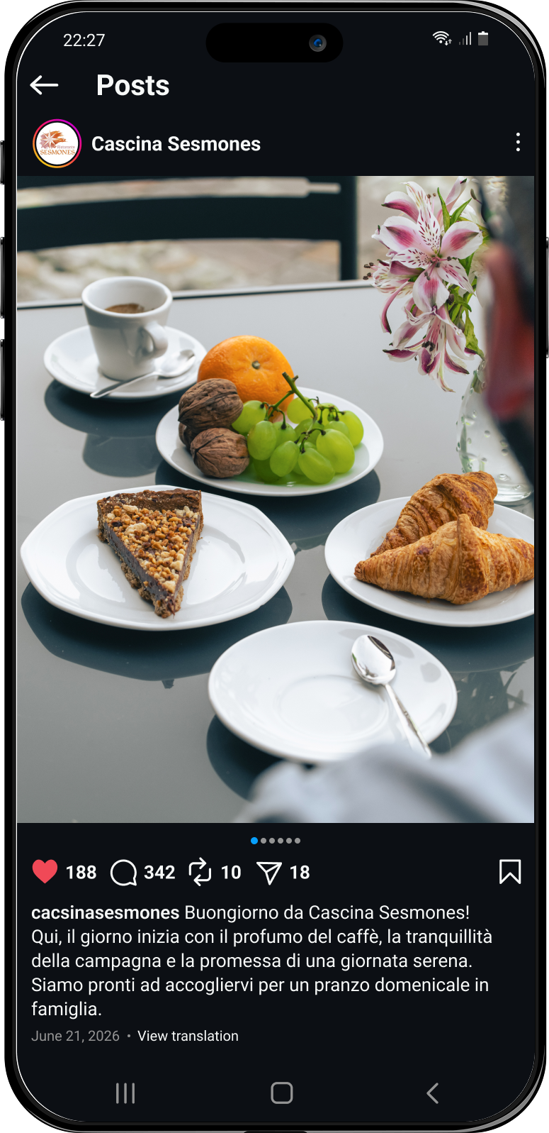 Foto social colazione Cascina Sesmones