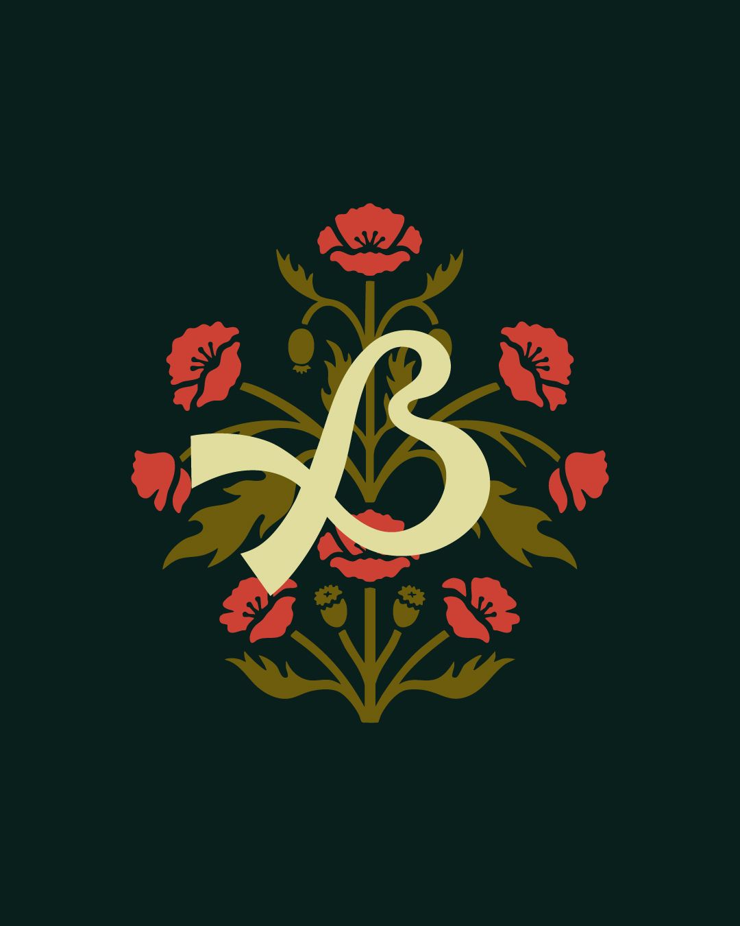 Custom B with floral design behind the letter