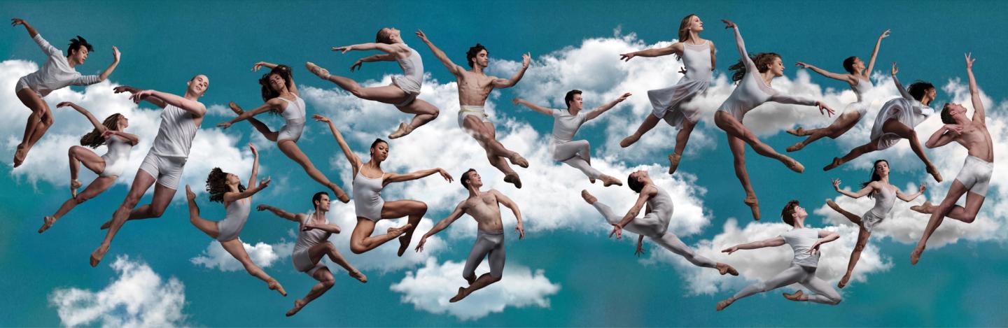 Ballet Company photo composition with dancers set among clouds