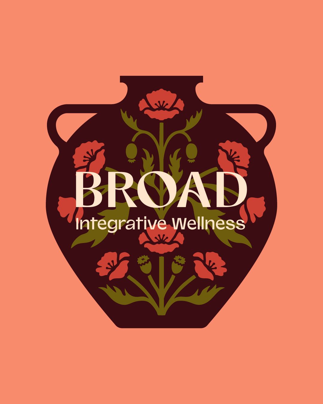 Floral vessel graphic with Broad brand inside
