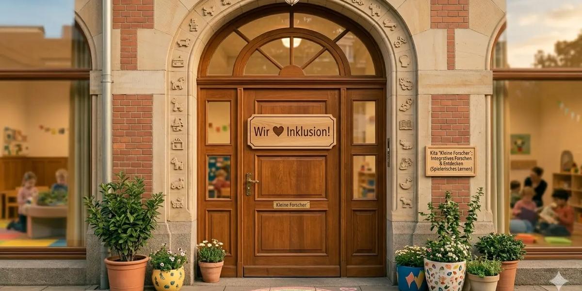 Eine Tür zu einer Kita, die zeigt, dass hier Inklusion gelebt wird.