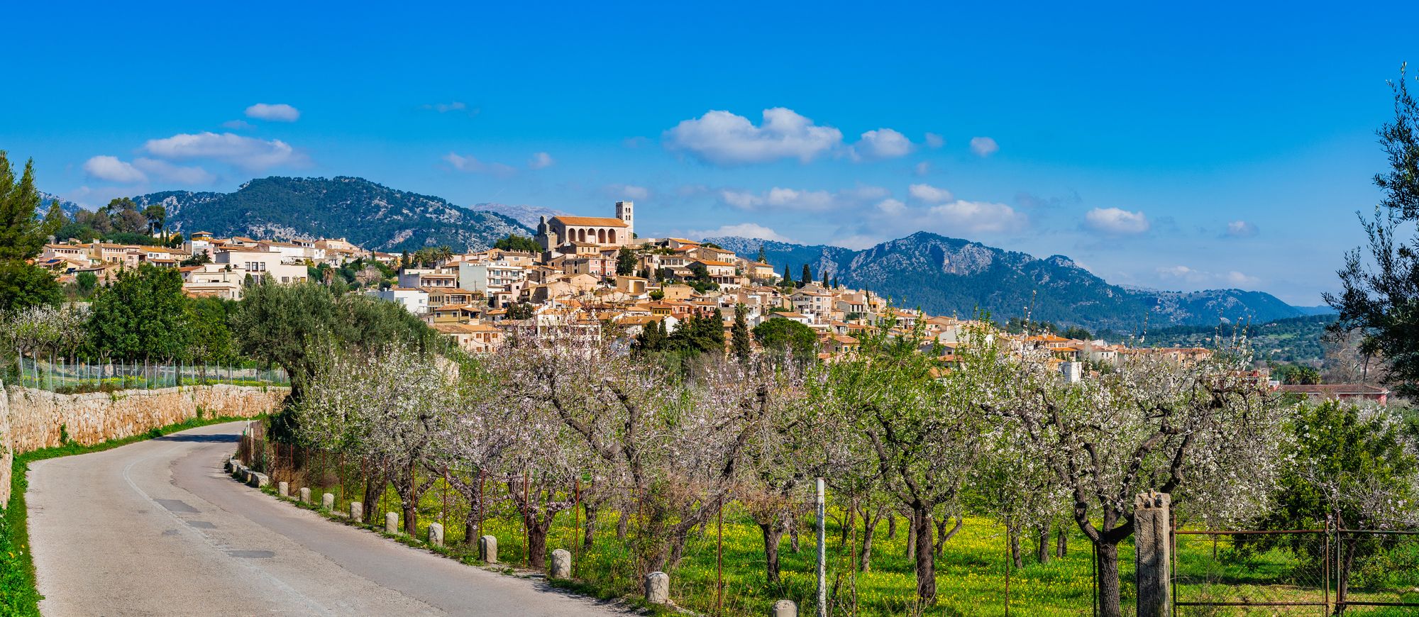 Udsigt over den idylliske bjerglandsby Selva nordvest på Mallorca i Spanien