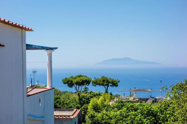 Utsikt over det frodige landskapet og havet på Ischia i Italia
