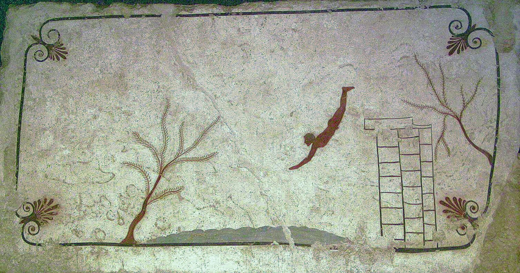 Den berömda fresken Dykarens grav i Paestum