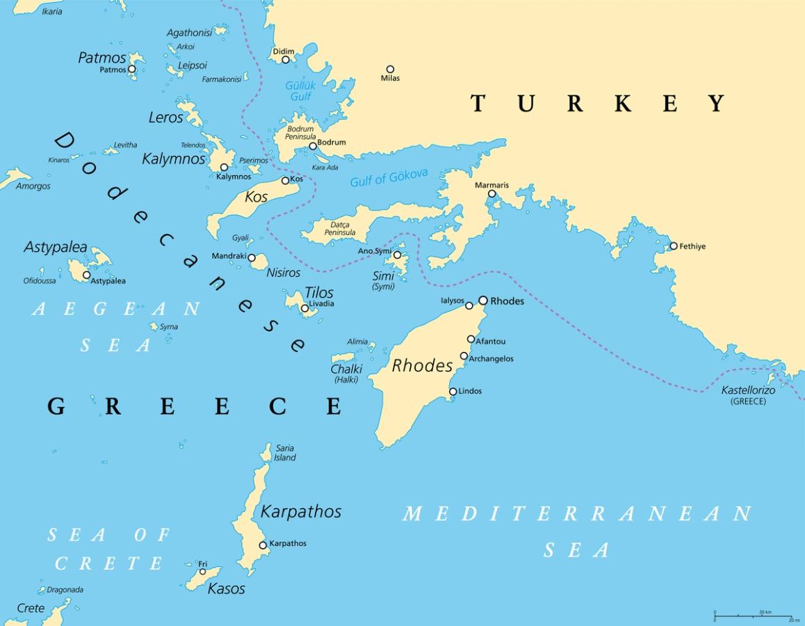 Karta över ögruppen Dodekaneserna i Grekland