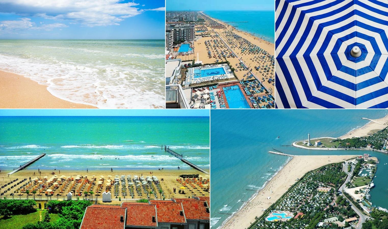 Utsikt over de endeløse, barnevennlige strendene i Lido di Jesolo i Italia