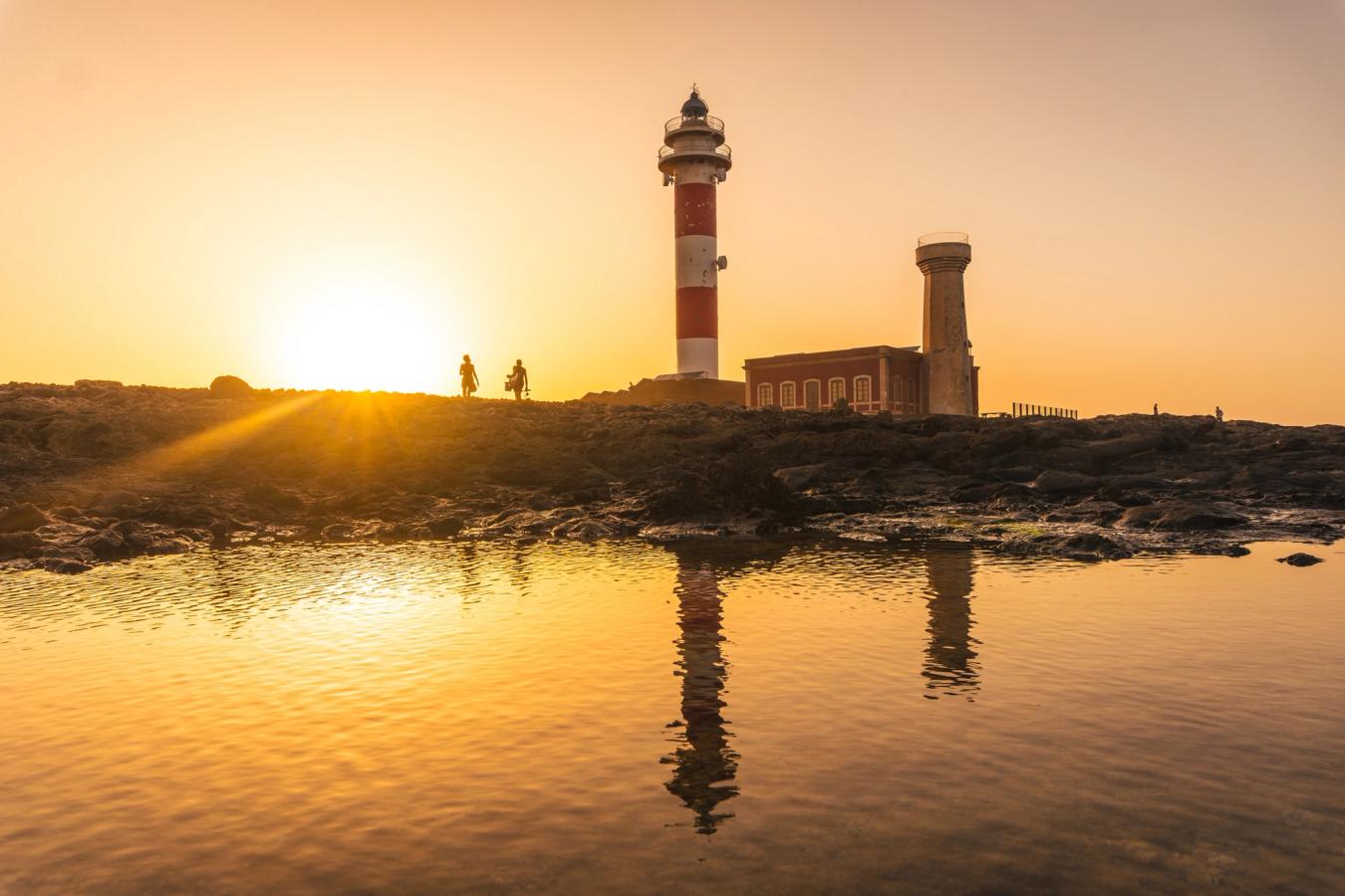 Solnedgang ved fyrtårnet El Toston i El Cotillo på Fuerteventura 