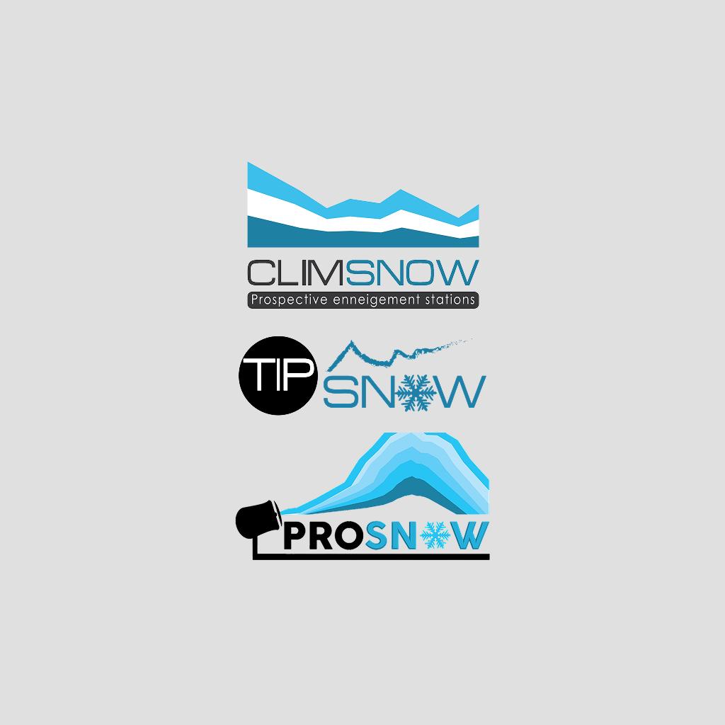 Logos des solutions CLIMSNOW, TIPSNOW et PROSNOW pour la prospective et la gestion de l'enneigement des stations