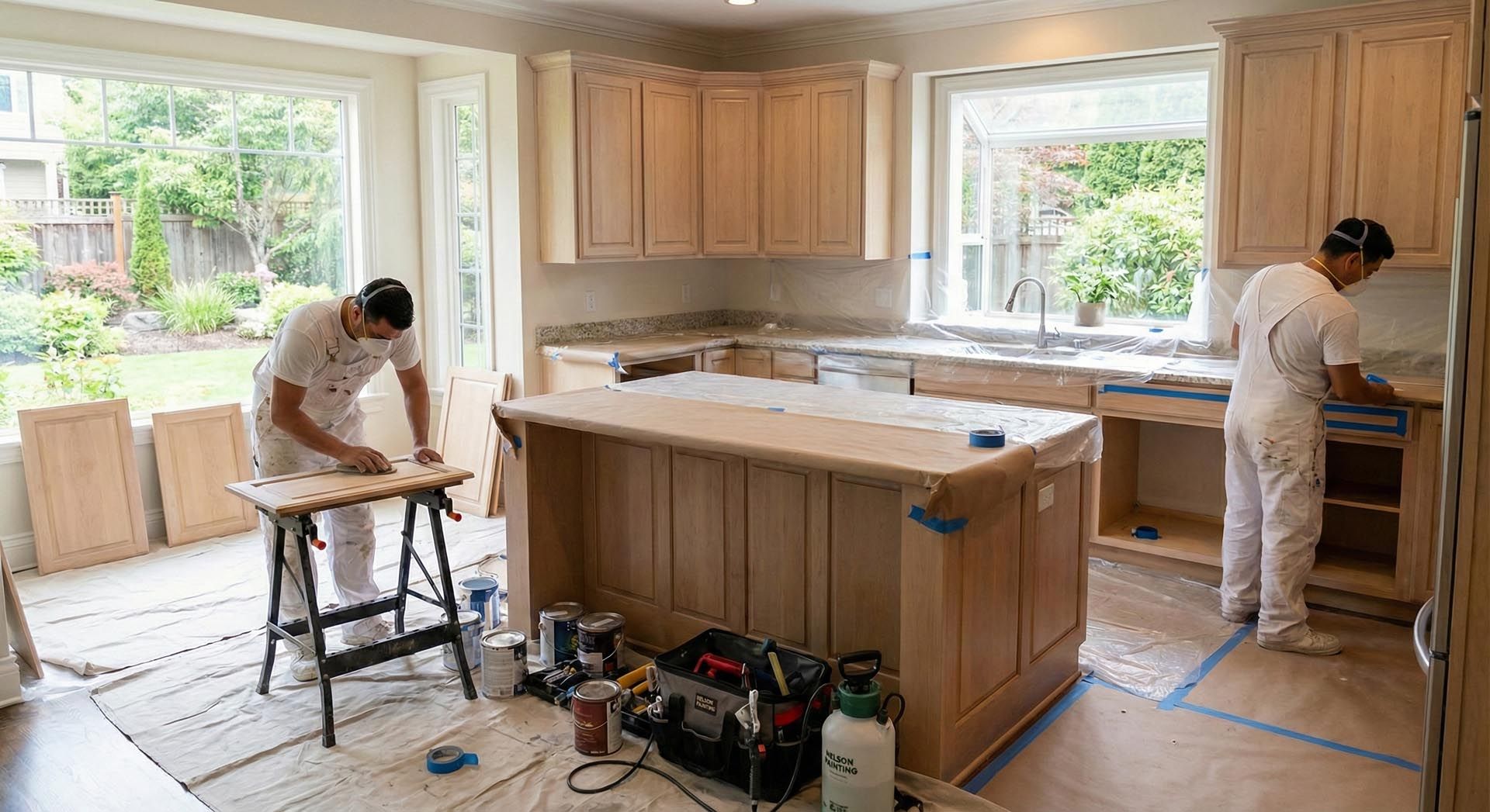 Nelson Painting is a painting contractor that provides kitchen cabinet refinishing and bathroom vanity refinishing across Plymouth County, Barnstable County, and Bristol County