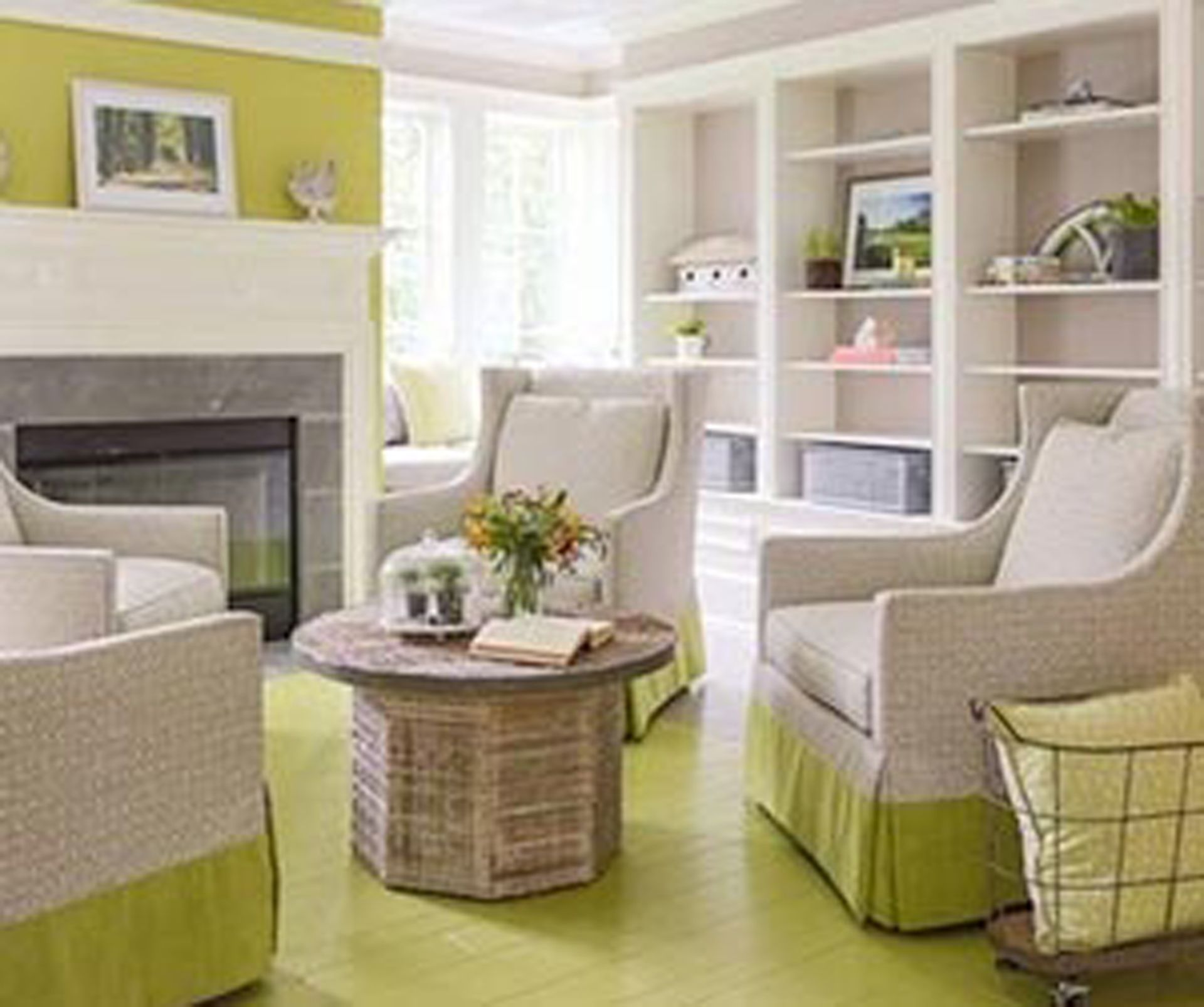 Nelson Painting is a painting contractor that provides interior painting, shown here after a living room green accent wall built ins project
