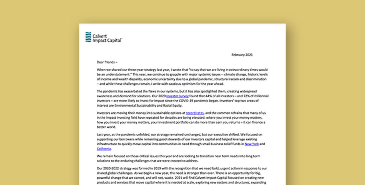 Calvert Impact Capital 2021 Business Update