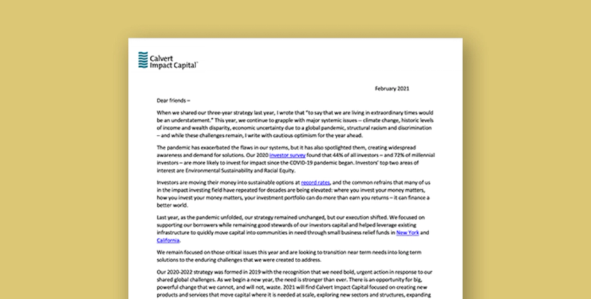 Calvert Impact Capital 2021 Business Update