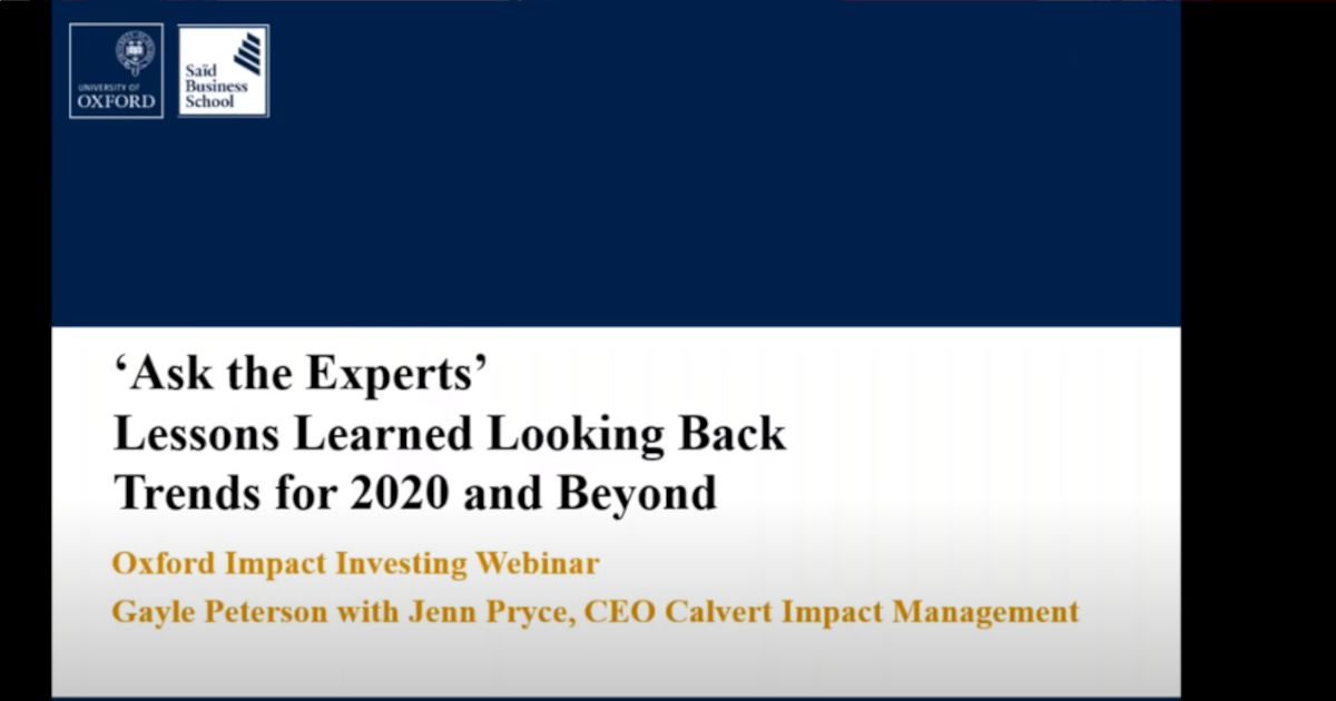 Oxford Impact Investing Webinar - Ask the Expert