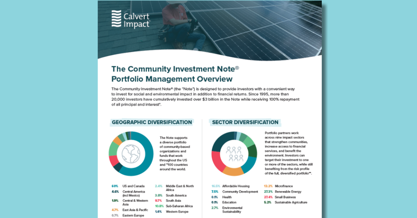 Community Investment Note® Portfolio Management Overview