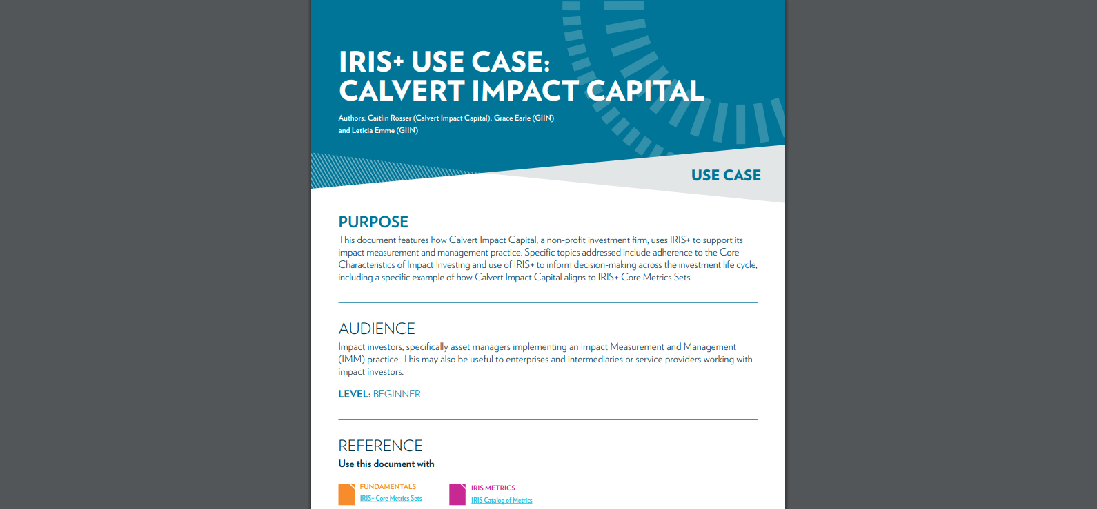 IRIS+ Use Case: Calvert Impact Capital