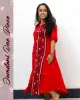 red jamdani one piece dress with black buti work