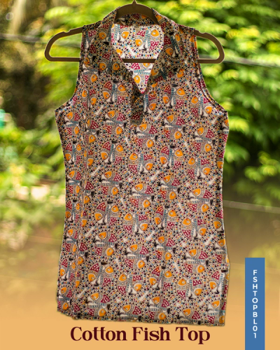 Fish Print Cotton Top Blue image