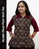 Woman wearing Ajrakh Dhoti Pant Shirt Set with printed shirt and black dhoti pants