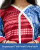 Woman wearing red and blue Begampuri cotton kurti with fish print, mismatch design, lace details, stylish neckline, cuffs, and side pocket – SutiSaaj.