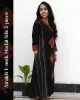 Woman wearing black Ajrakh V-neck 2-piece modal silk kurti with cuff design, side pockets, front panel Ajrakh motifs, and ethnic hand-block print detailing – SutiSaaj.
