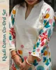 Woman wearing khadi cotton floral co-ord set – Indian summer outfit by SutiSaaj