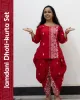 Red Jamdani Dhoti-Kurta Set in pure cotton with handwoven motifs and dhoti-style bottom – festive ethnic wear