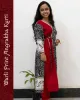 Woman wearing Warli Print Angrakha Kurti with lace detailing and side pockets