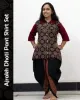 Woman wearing Ajrakh Dhoti Pant Shirt Set with printed shirt and black dhoti pants