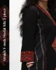 Woman wearing black Ajrakh V-neck 2-piece modal silk kurti with cuff design, side pockets, front panel Ajrakh motifs, and ethnic hand-block print detailing – SutiSaaj.