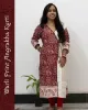 Woman wearing Warli Print Angrakha Kurti with lace detailing and side pockets