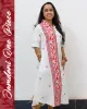 white jamdani one piece dress with red buti work