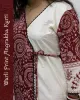 Woman wearing Warli Print Angrakha Kurti with lace detailing and side pockets