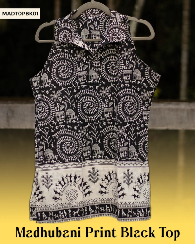 Madhubani Print Black Cotton Top image