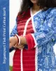 Woman wearing red and blue Begampuri cotton kurti with fish print, mismatch design, lace details, stylish neckline, cuffs, and side pocket – SutiSaaj.