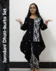 Black Jamdani Dhoti-Kurta Set in pure cotton with handwoven motifs and dhoti-style bottom – festive ethnic wear